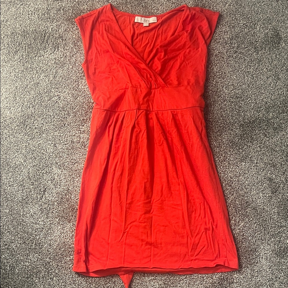 LOFT Red Ruched Mini Sundress with Flutter Cap Sleeves